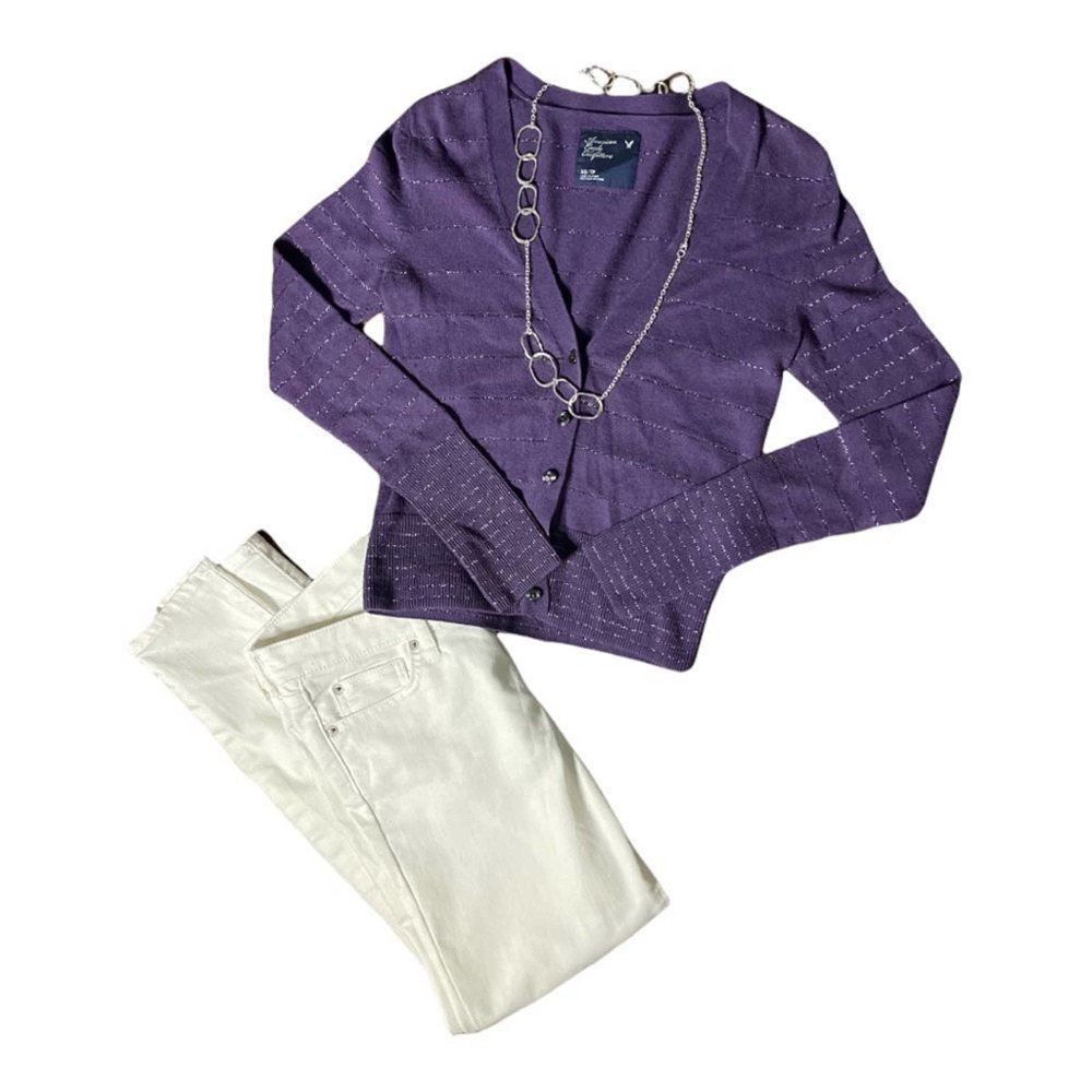 American Eagle Outfitters Women’s Cardigan Purple Silver‎ Metallic XS